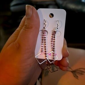 NWOT Jin Na La purple stone diamond shaped dangling earrings